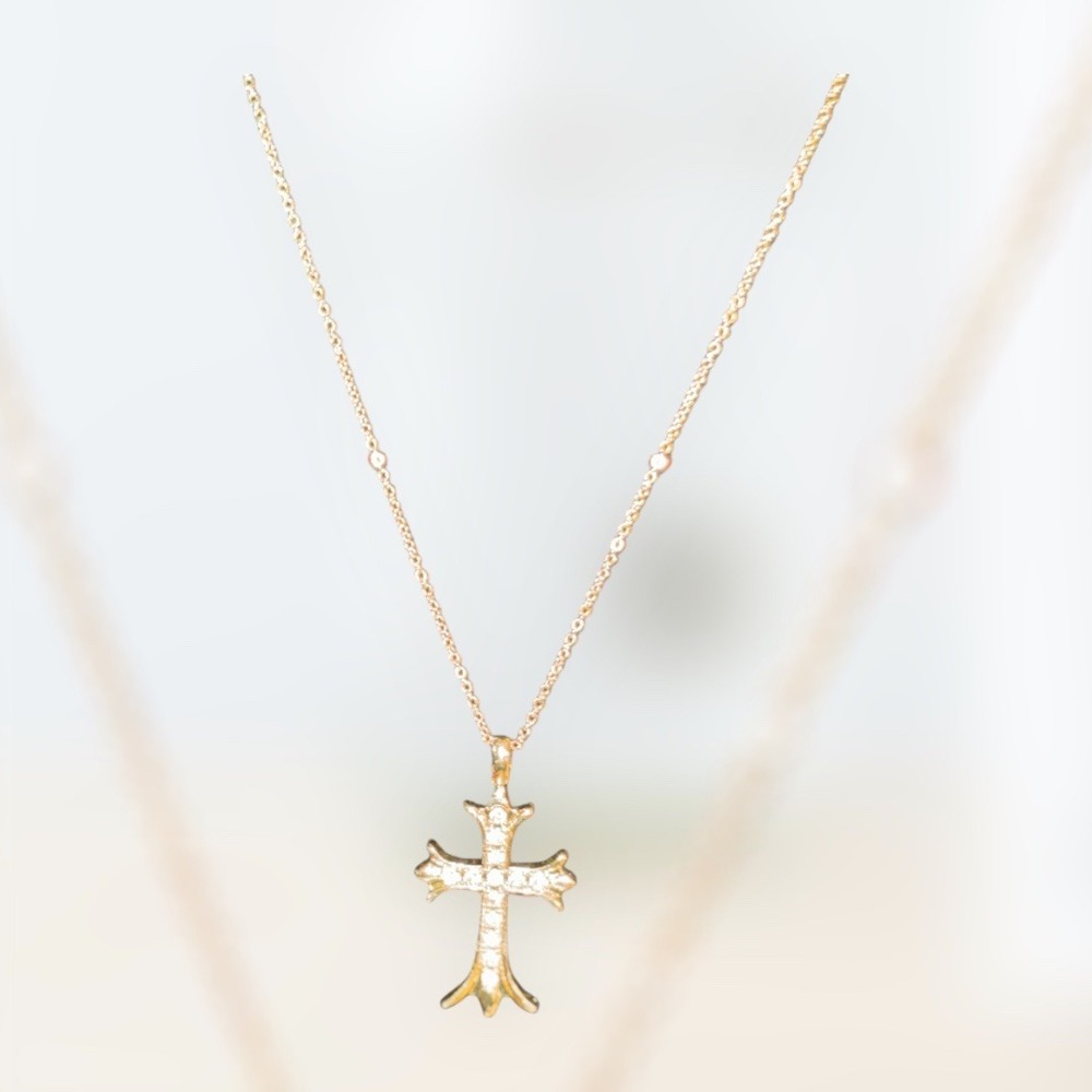 Cross-Eden by Adina Eden Gold Pavé Cross Necklace CZ NWOT 16" - Picture 2 of 6